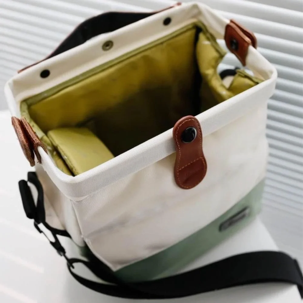 Two-Tone Canvas Bag with Leather Accents
